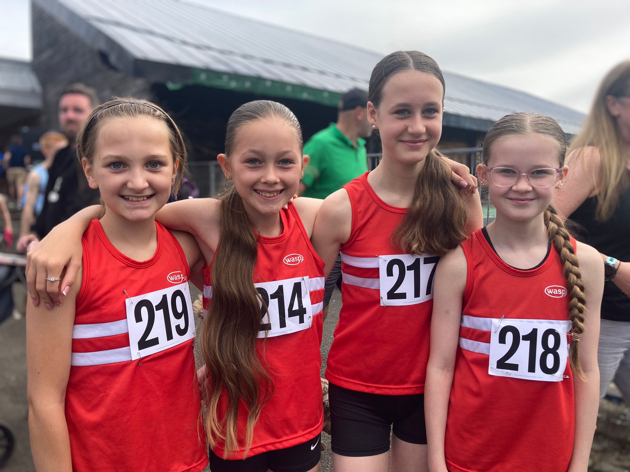 Sophie Brennan, Katie Moore, Lily Cuthbertson and Lucy Thomson at the LAAA Track & Field Championships